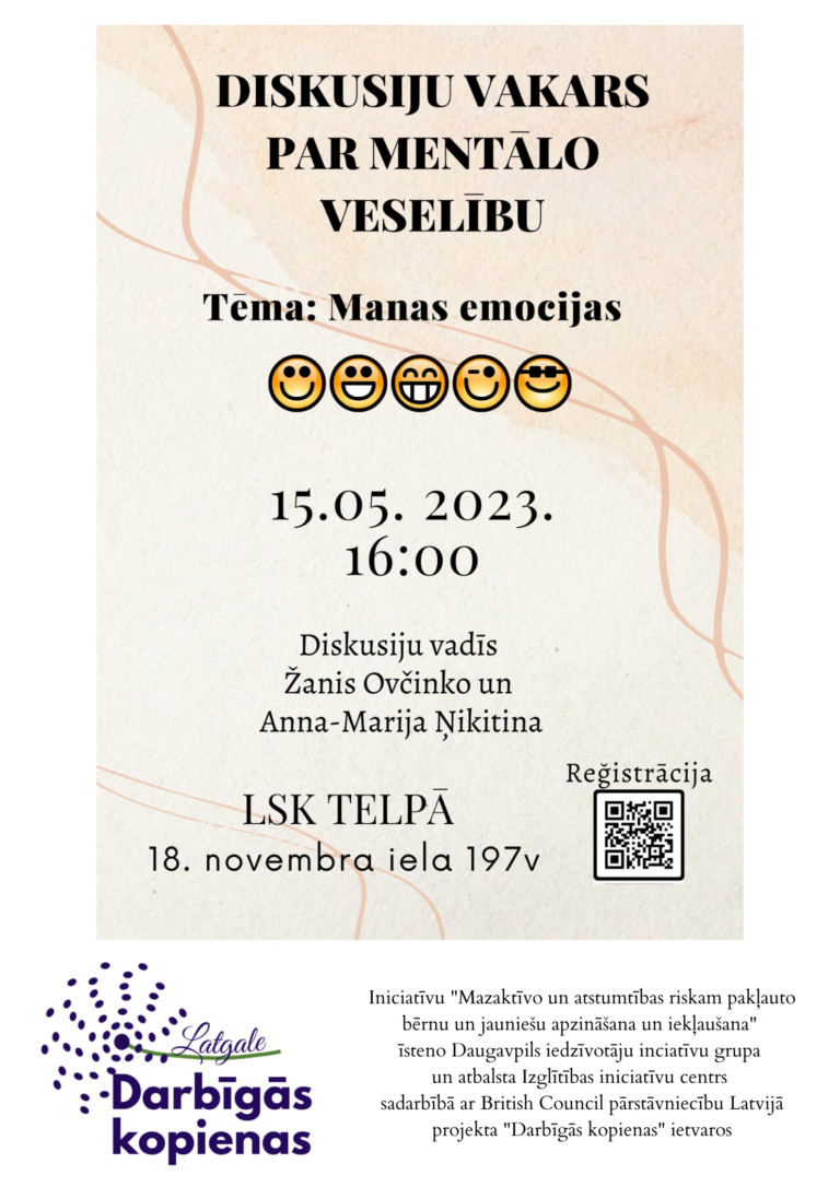 Aicinām pusaudžus un jauniešus uz Diskusiju vakaru par Mentālo veselību