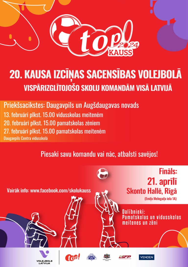 Daugavpils valstspilsētas un Augšdaugavas novada jaunieši piedalās 20. skolu kausa volejbola sacensībās “top! kauss”