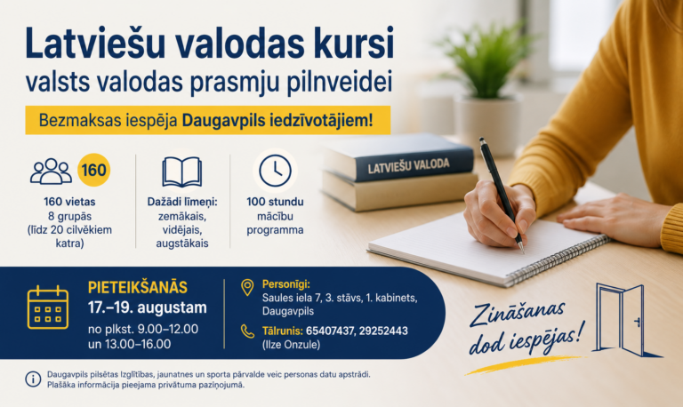 Daugavpilī iedzīvotājiem būs iespēja pilnveidot latviešu valodas prasmes