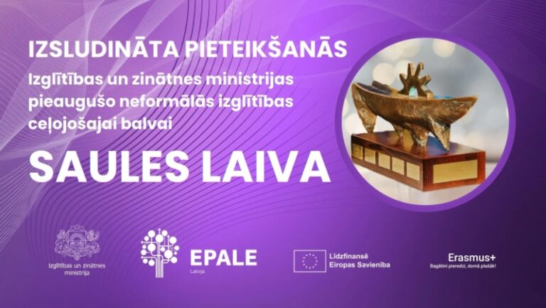 Aicinājums pieaugušo izglītotājiem pieteikties “Saules laivas” balvai